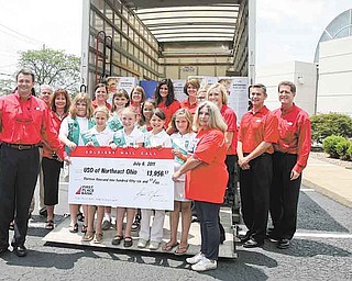 First Place Bank and Mahoning Valley residents raised $13,956 for the United Service Organization of Northeast Ohio. Bank employees and Girl Scout Troop 80129 gathered Wednesday at the Boardman location to pack food, health-care items and letters into boxes to be shipped to soldiers in Afghanistan.