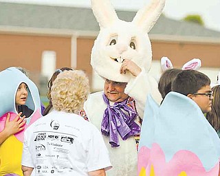 Larry Means of the team Clark’s Crusaders dressed as an Easter bunny Friday at Poland’s Relay for Life.