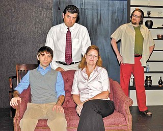 Cast of “The Goat, Or Who Is Sylvia?” includes John Cox, top left, plays Martin, David El’Hatton top right, plays Ross. In front row, Paul Sauline plays Billy and Kris Harrington plays Stevie, Martin’s wife. The play at The Youngstown Playhouse runs Thursday through July 17 and is directed by Johnny Pecano and stage managed by Susi Thompson.