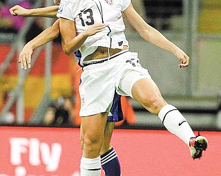 United States' Alex Morgan goes for a header during the final match between Japan and the United States at the Women’s Soccer World Cup in Frankfurt, Germany, Sunday, July 17, 2011. (AP Photo/Frank Augstein)