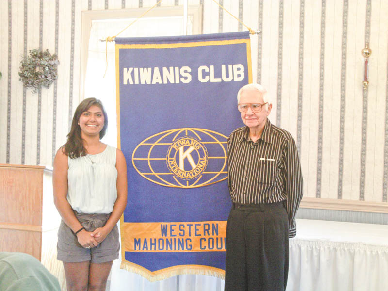 Olivia Roy, a junior at Canfield High School, has been elected Division 21 Key Club lieutenant governor. With her is Chuck Smith, a new member of the Kiwanis Club of Western Mahoning County.