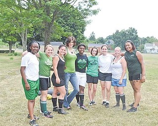 Some members of the Youngstown Rugby Club are, from left, Kaneesha Tensley, Jenni Nemes, Tiphanie Kalista, Katelyn Bowden, Tim’Aira Gandy, Jerica Napoleon, Becky Coyne, Liz Prelac and Mercela Jones.