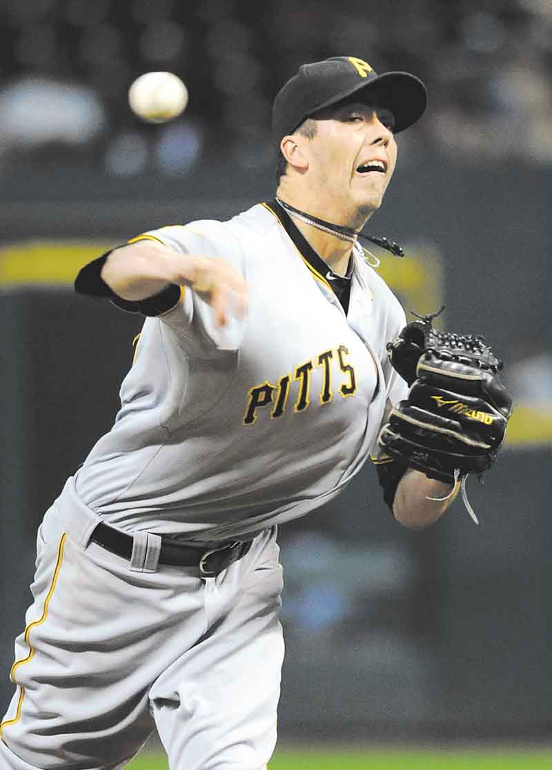 Pittsburgh Pirates' Jeff Karstens delivers a pitch in the eighth inning of a baseball game against the Houston Astros, Friday, July 15, 2011, in Houston. Karstens pitched a complete game as the Pirates beat the Astros 4-0. (AP Photo/Pat Sullivan)