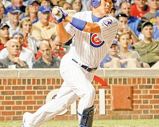 In this July 18, 2011 file photo, Chicago Cubs' Kosuke Fukudome hits an RBI double off Philadelphia Phillies relief pitcher Drew Carpenter during the sixth inning of a baseball game in Chicago. The Cleveland Indians have acquired Fukudome from the Cubs on Thursday, July 28, 2011.