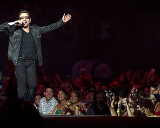 Bono, of the rock group U2, performs in concert as part of U2’s 360 Tour at the New Meadowlands Stadium in East Rutherford, NJ, Wednesday, July 20, 2011. (AP Photo/Charles Sykes)