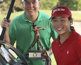 ROBERT  K.  YOSAY  | THE VINDICATOR --..Boys and Girls winners are James LaPolla and Jacinta  Pikunas with their trophys. -- The Vindicator Greatest Jr. Golfer of the Valley -at Trumbull Country Club in Warren -.--30-..(AP Photo/The Vindicator, Robert K. Yosay)