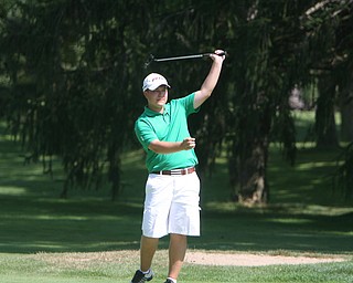 ROBERT  K.  YOSAY  | THE VINDICATOR --..James LaPolla -JFK -lines up a fairway shot on 16. James won the tournament. -- The Vindicator Greatest Jr. Golfer of the Valley -at Trumbull Country Club in Warren -.--30-..(AP Photo/The Vindicator, Robert K. Yosay)