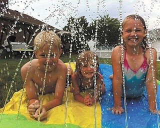 From left, Calvin, Bre and Chloe Horton of Canfield enjoy the spray on a hot summer day. Photo sent in by Randy Horton.