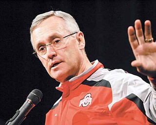 Ohio State coach Jim Tressell talks during a news conference in this Dec. 13, 2007, file photo in Columbus, Ohio. Ohio State will play LSU in the BCS national championship game in New Orleans on Jan. 7. Tressel padded his resume thanks to college playoffs. Once a fervent supporter of postseason brackets, now he's changed camps. With Ohio State poised to meet LSU in the Bowl Championship Series title game, Tressel is as anti-playoffs as one can get. (AP Photo/Kiichiro Sato, File)