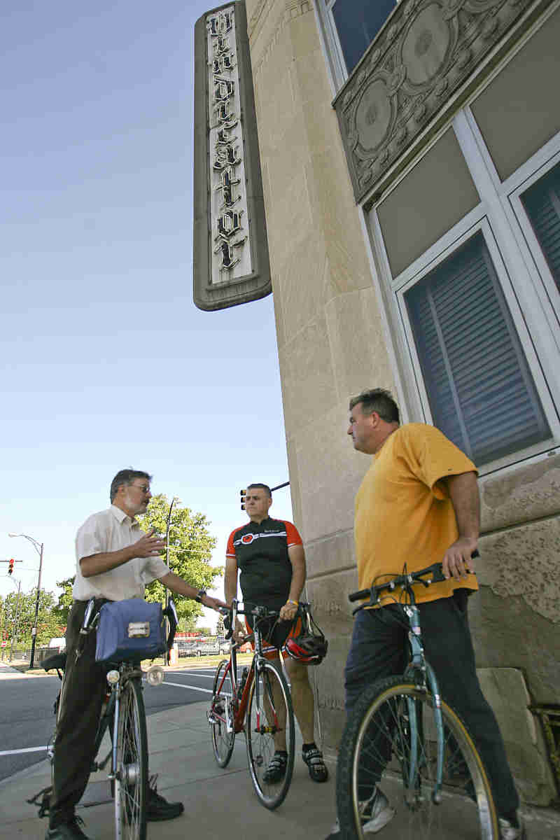 ROBERT K. YOSAY | THE VINDICATOR..At the Vindicator .Ride to work with Franko...Frank Krygowski-- White shirt -- Carl Frost - Orange and Black - Todd Franko in Orange -30-