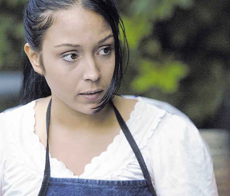 Sheyra Vazquez, an actress with Method 8 Corp. film company, rehearses before shooting at Pioneer Pavilion in Mill Creek MetroParks. Vazquez is playing Precious Peace, the main character in the film.