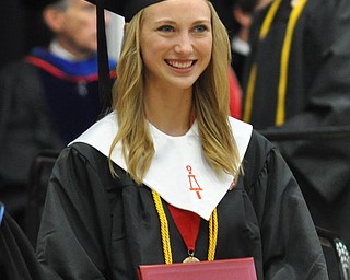 Magna Cum Laude graduate and Honors Program Graduate Kimberly Ann Moore poses with her degree from the College of Science, Technology, Engineering, and Mathematics at the 2011 YSU Summer commencement....Photo By: Lindsay Y McCall | The Vindicator