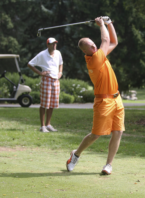 JESSICA M. KANALAS | THE VINDICATOR..Brian Stauffer tees off during day two of the Greatest Golfer Tournament at Youngstown Country Club... -30-