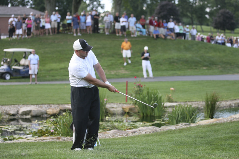 JESSICA M. KANALAS | THE VINDICATOR..Josh Zarlenga of Youngstown Country Club completes the ninth hole a second time after a tie during the final day at the Greatest Golfer of the Valley tournament at The Lake Club.