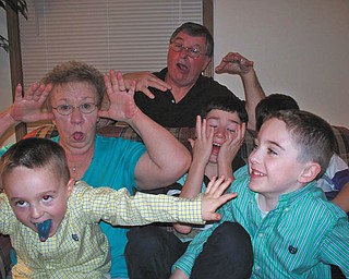 Captured making crazy faces on Easter are: Dominic Pappagallo, Grandma Pappagallo, Grandpa Pappagallo, Matthew Pappagallo, Jacob Pappagallo (hidden) and Timmy Pappagallo.