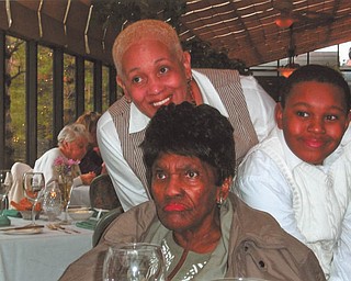 Christian J. Warren, right, is pictured with his great-grandmother, Mrs. Sally L. Goler, center, and his grandmother, Mary Coler, at a celebration of Sally's 90th birthday at Alberini's Restaurant. All are of Youngstown.