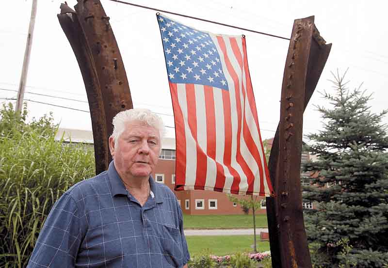 Pat Connelly of Austintown researched and made possible the township’s 9/11 Memorial Park, which includes these steel beams from the World Trade Center towers. The memorial is on Raccoon Road and sits across from Austintown Middle School.