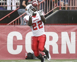 JESSICA M. KANALAS | THE VINDICATOR..Illinois State's wide receiver Marvon Sanders successfully catches Youngstown State's Nick Liste's 41 yard punt to the Illinois 12 yard line during the third quarter. ..-30
