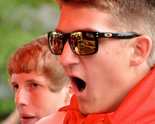 A Canfield student reacts to a play in the Madden video game during The Blitz Tailgate Party at Howland High School before the Canfield vs. Howland game on Friday, Sept. 16, 2011.