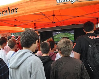 A team of students from both Howland and Canfield pre-game with a game of Madden 12 at the Blitz party on Friday, Sept. 16, 2011.