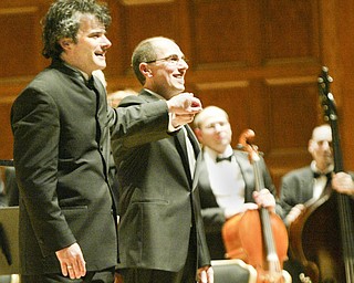 William d Lewis the Vindicator David Higgs , RIGHT, organist and Youngstown Sympnony conductor Randall Craig Fleischer at end of 9-18 2011 concert dedicating Stambaugh organ..