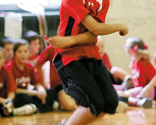 Fourth grader Jake Kowal jumps rope for fellow classmates at C.H. Campbell Elementary School. The Canfield school hosted an assembly for its students to kick off its Jump Rope For Heart fundraiser.