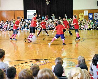 Fourth-grade students at C.H. Campbell dance at the conclusion of the school’s Jump Rope For Heart kick-off fundraising assembly. The school has raised $87,000 for the American Heart Association since 1997.
