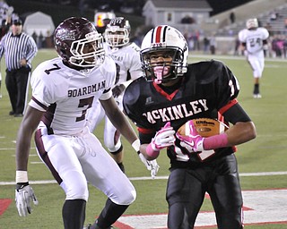McKinley #14 Jeff Richardson celebrates after catching a touchdown pass over boardman defensive back #7 T.J. Irving.