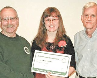 Scholarship winner chosen: The Men’s Garden Club of Youngstown’s scholarship committee selected Laura Ann Hlusko, a Farrell Area High School graduate, as this year’s recipient of its horticulture studies scholarship. Laura is one of the founders of the FAHS Gardening Club, is a Penn State master gardener and has been involved in home gardening for 10 years. She is attending Cornell University. Above, she receives congratulations from Dan Burns, left, MGCY president, and Lynn Hoffman, chairman of the scholarship committee.