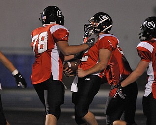 Girard quarterback #2 Dan Graziano celebrates with offensive linemen #78 Joey Buonavolonta after a Graziamo touchdown.