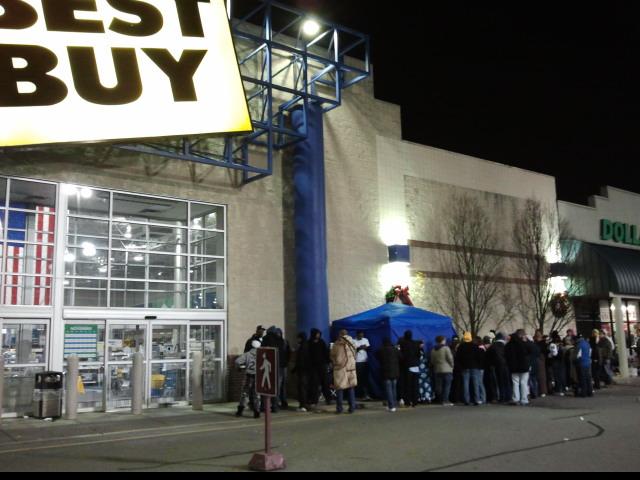 A line is already wrapped around the Best Buy building in Boardman.