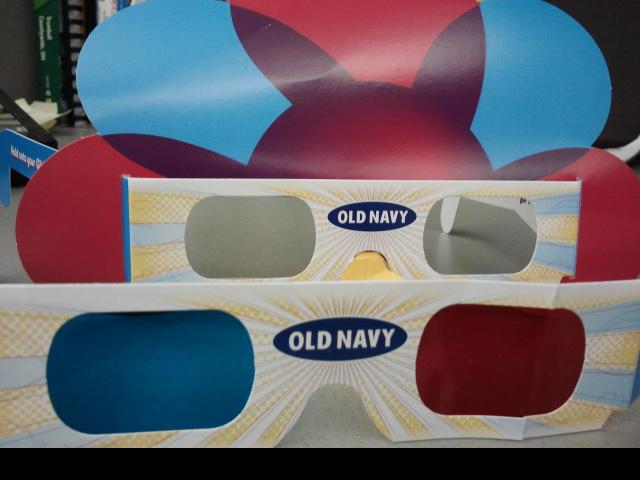 Old Navy shoppers can seach for hidden clues inside the store and win
 prizes using these 3d glasses.