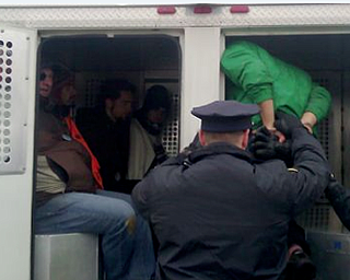 Police arrested seven protesters today after they blocked trucks from entering and leaving a D&L Energy well site.