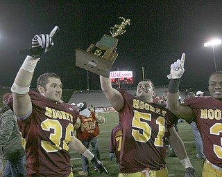 Youngstown Cardinal Mooney won their 8th championship as they beat the Shawnee Braves in Fawcett Stadium 21-14. (AP Photo/The Vindicator, Robert K. Yosay)