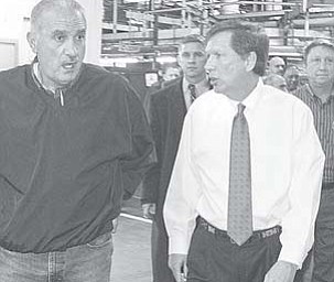 Local UAW leader Jim Graham and Gov. John Kasich tour the General Motors Lordstown plant in January.