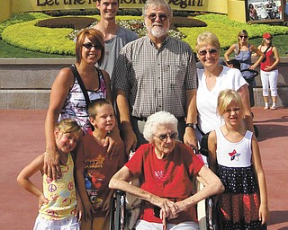 Karen Kolenich of Youngstown submitted this picture of her family's trip to Disney World in Orlando, Fla., in September. It was the first trip to the theme park for her mother, 92-year-old Ann Cirelli (front row). With her were her great-grandchildren, left to right, Brooklyn Ciminero, Aidan Kolenich and Alexis Kolenich; Lori Ciminero, her granddaughter; Richard Kolenich, her son-in-law; and daughter Karen. In back is grandson Jason Kolenich.