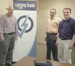From left, Elijah Stambaugh, founder of The Learning Egg LLC; Bob Adduci, COO; and Ken Corbett, lead software engineer, are preparing for the launch of their product, Lightning Grader.