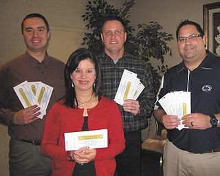 Rotary’s Reverse Raffle: The Rotary Club of Austintown will have its annual Reverse Raffle March 10 at the Maronite Center, and members are preparing for this major fundraiser. The club sponsors a number of local, national and international projects to serve the community. Local projects include Woodside Reads literacy tutors, library book purchase programs, dictionaries for all third-graders in Austintown and Jackson Milton, scholarships for Fitch High School students and support of Fitch Interact Club. The evening fundraiser will feature dinner, cocktails, a money raffle, dancing, and basket auction. Tickets cost $150 per couple. Here, four members gear up for their sales. In front is President Deanna Spirko, and in back, from left to right, are Treasurer Brian Frederick, Dave Buttar and Dr. Michael Cafaro.