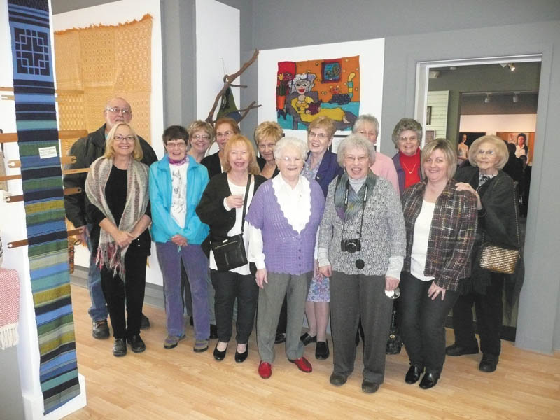 The Trumbull Art Gallery, 196 E. Market St., Warren, is featuring an exhibit during the month of February in the West Gallery by the Youngstown Area Weavers Guild. Members met Feb. 5 at the gallery to open the show, called “Weaving, Fibers & Such,” which highlights the versatility of the group with creations done in traditional hand weaving, tapestry, hand spinning, knitting, felting, basketry, lace making, off-loom weaving and gourd work. Attending were, front row, from left, Carolyn Furnish, Marge Hepburn, Mary Ann Shrodek, Mary Ferguson, Sally Macklin and Patricia Zander. Back row, Howard Huffman, Shelly Marchand Cassidy, Liz Andraso (president), Nancy Marshall, Marilyn Dunn, Lois Romito, Mary Ann Gasper and Mimi Sniderman. Absent from the picture were Cherrie Mogul and Ken MacMillan.