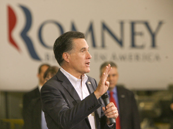 ROBERT K. YOSAY|THE VINDICATOR..Mitt Romney, one of the front-runners for the Republican presidential bid, was the first of the GOP candidates to campaign in the Mahoning Valley. @ Taylor Winfield plant on Salt Springs Rd... ...-30-