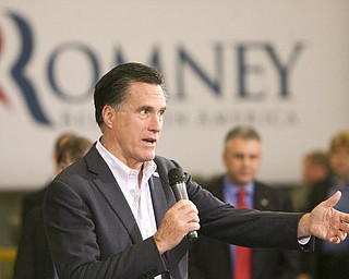 ROBERT K. YOSAY|THE VINDICATOR..Mitt Romney, one of the front-runners for the Republican presidential bid, was the first of the GOP candidates to campaign in the Mahoning Valley. @ Taylor Winfield plant on Salt Springs Rd... ...-30-