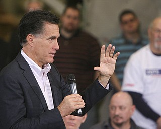 ROBERT K. YOSAY|THE VINDICATOR..Mitt Romney, one of the front-runners for the Republican presidential bid, was the first of the GOP candidates to campaign in the Mahoning Valley. @ Taylor Winfield plant on Salt Springs Rd... ...-30-