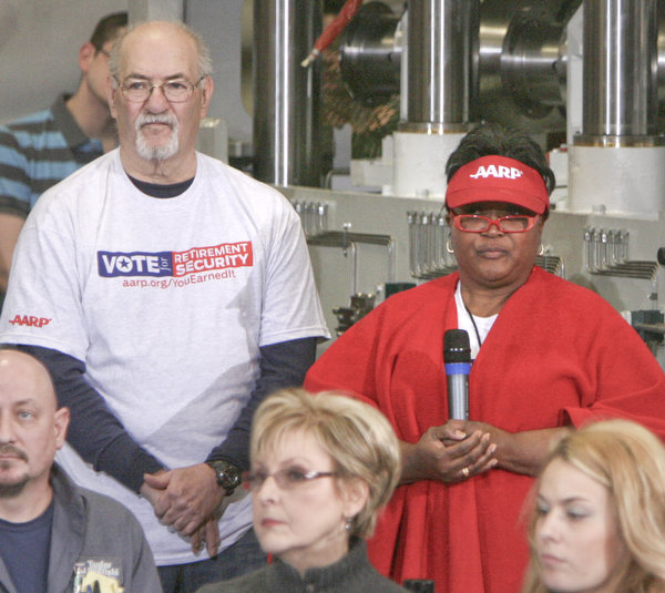 ROBERT K. YOSAY|THE VINDICATOR.Bill Catlin of Lordstown - and ---(dave has name)  listen to the response by Mitt ---.Mitt Romney, one of the front-runners for the Republican presidential bid, was the first of the GOP candidates to campaign in the Mahoning Valley. @ Taylor Winfield plant on Salt Springs Rd... ...-30-