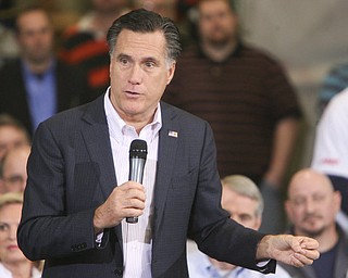 ROBERT K. YOSAY|THE VINDICATOR..Mitt Romney, one of the front-runners for the Republican presidential bid, was the first of the GOP candidates to campaign in the Mahoning Valley. @ Taylor Winfield plant on Salt Springs Rd... ...-30-