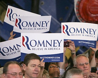 ROBERT K. YOSAY|THE VINDICATOR..Mitt Romney, one of the front-runners for the Republican presidential bid, was the first of the GOP candidates to campaign in the Mahoning Valley. @ Taylor Winfield plant on Salt Springs Rd... ...-30-
