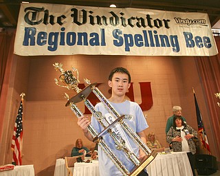 ROBERT  K.  YOSAY  | THE VINDICATOR --..Max Lee - Winner and Champ The 79th  Regional Spelling Bee sponsored by the Vindicator was held at YSU Kilcawley Center with 65 spellers vieing for the coveted trophy and trip to Washington for the National Spelling Bee s--30-..(AP Photo/The Vindicator, Robert K. Yosay)