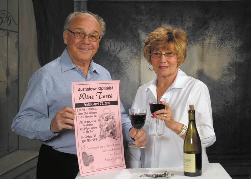 The Austintown Optimist Club is planning its seventh annual wine taste from 7 to 10 p.m. April 27 at the Youngstown Saxon Club, 710 S. Meridian Road, Austintown. A selection of wines and a variety of hot and cold hors d’oeuvres will be available. Club members Richard and Nancy Stoy display a poster advertising the event and listing ticket prices at $35 in advance or at the door. Proceeds will benefit Austintown Optimist Scholarships and Youth programs. For information call 330-793-2384. 