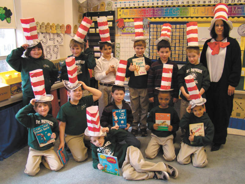 At St. Patrick School in Hubbard, Mrs. Mellony Leonard’s second-grade class celebrated Dr. Seuss’s 108th birthday with a day of activities that tied into their lessons. The class was read a story and discussed the various rhymes in it and how some made sense and some were fun nonsense words. The class made their own hats to help celebrate the day. In the afternoon the class watched a Dr. Seuss movie and had popcorn and other snacks. The class comprises, in front, Sam Wirtz; middle row, from left to right, Jayden Johnston, Nate Wirtz, Bobby Lucarell, Matt Jacobs and Vincent LeBron, In the back are Isabella Canzonetta, Tristan Beil, Vincent DePizzo, Ian Smith, Danny Lucarell, Aidan Ealy and Mrs. Leonard.