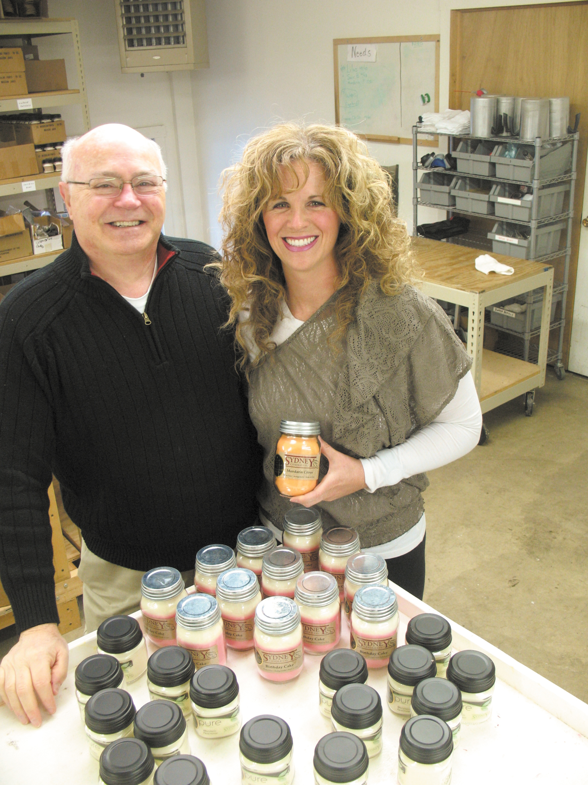 Becki Olejnik and her father, Richard Conti, are part owners of Sydney Candle Co. in Cortland. Initially, Olejnik and her family made candles in a basement “with goggles and a Bunson burner.” Conti was retired and would do the testing and formulating of the wax.