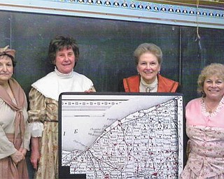 In period costume for the Niles Historical Society are, left to right, Diana Bauman, Anna Mae Cushna, Sally Thomas and Nancy Iezzi-Dom.